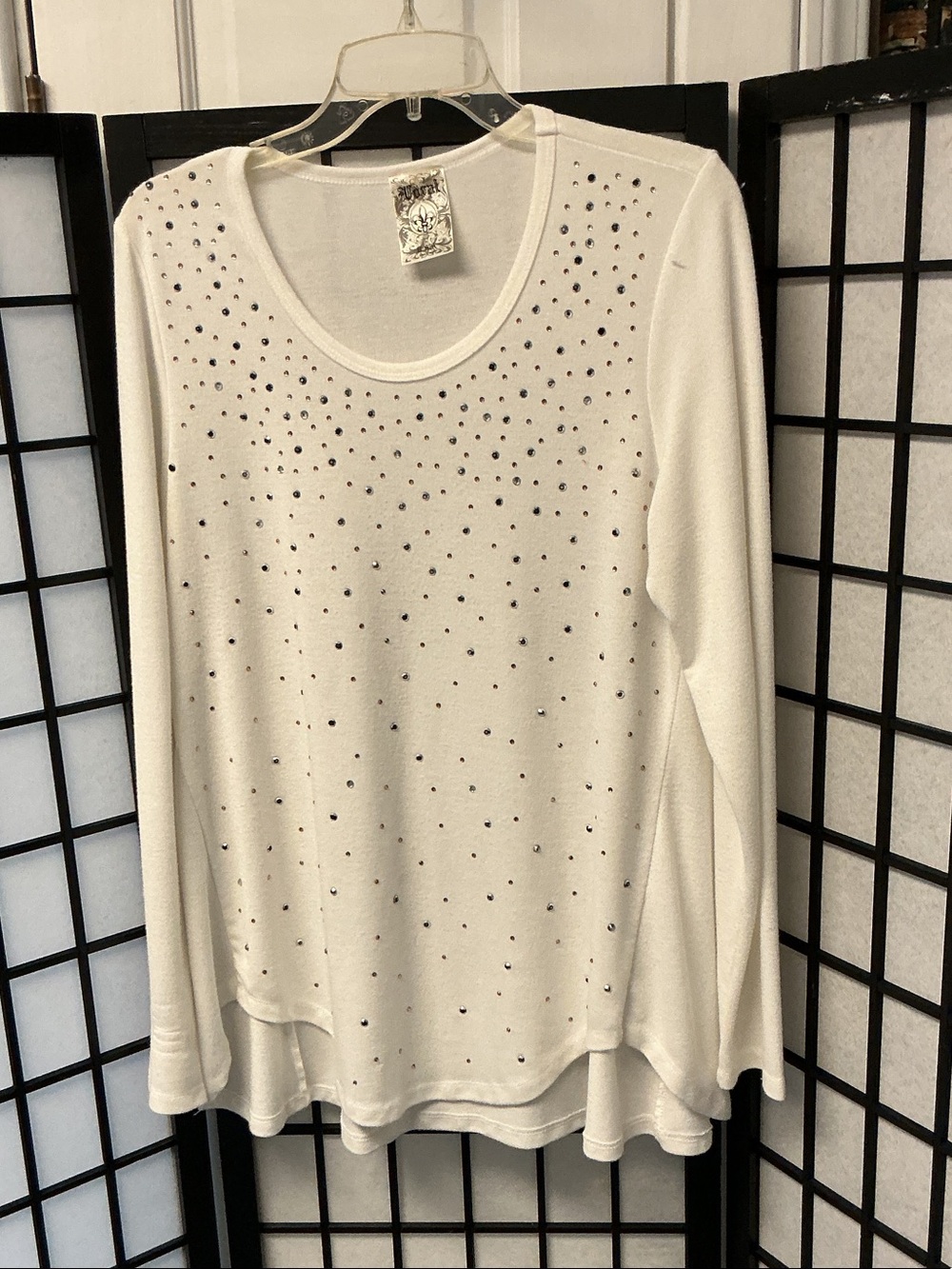 Vocal White Long-Sleeve Crystal-Studded Top